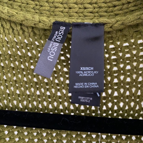 Bisou Bisou Green Chunky Collared Tie Waist Knit One-Button 3/4 Sleeve Cardigan - Picture 8 of 9